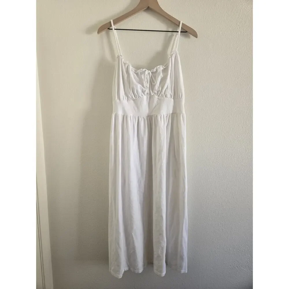 Old Navy White Milkmaid Coquette Cottagecore Prairie Midi Dress Euro Summer XL